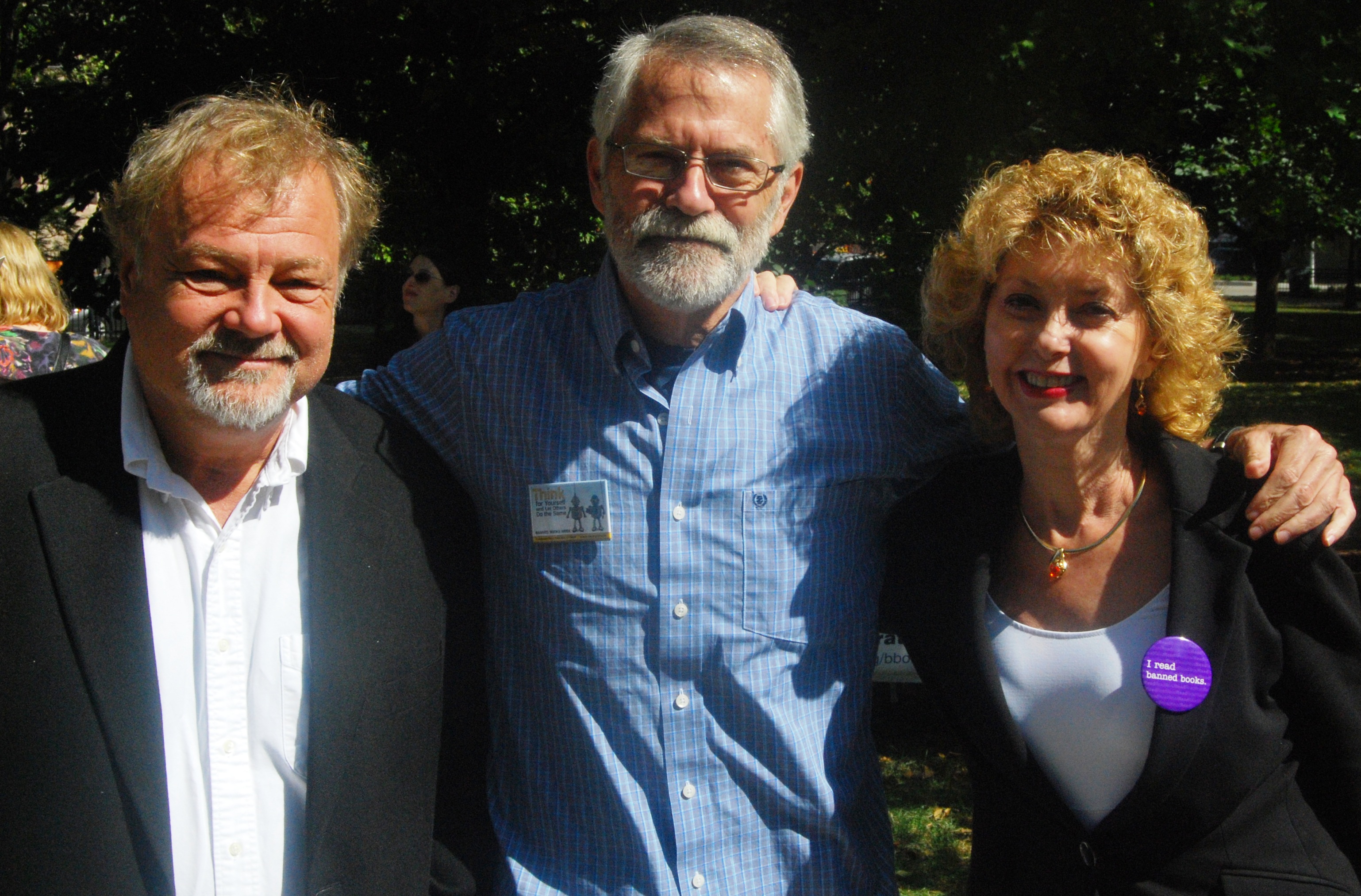 Chris Crutcher with ALA Executive Director Keith Michael Fiels and President Roberta Stevens