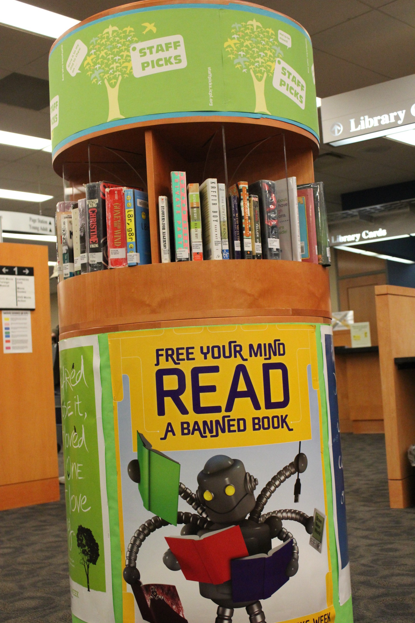 Iowa City (Iowa) Public Library uses theme posters for its circular display.