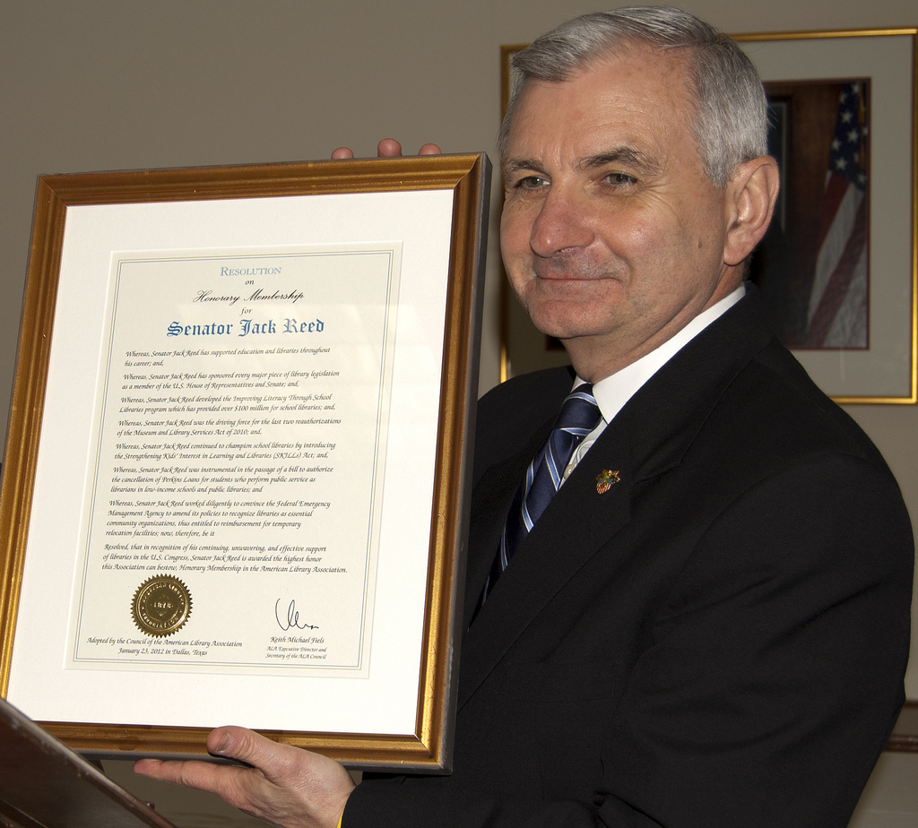 ALA Honorary Member Sen. Jack Reed receives his plaque  April 23.