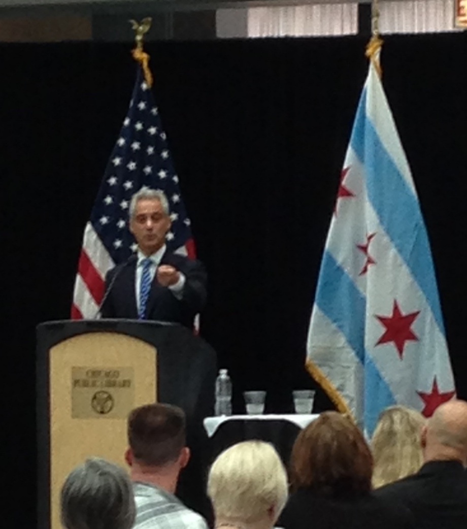 Chicago Mayor Rahm Emanuel announces a $400,000 grant from the Knight Foundation to help Chicago Public Library increase internet access to underserved library patrons