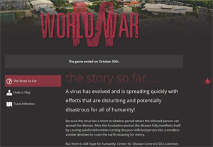 Screenshot of the World War M website, warning visitors that "A virus has evolved and is spreading quickly."