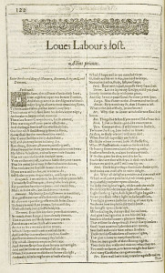 Title page of Love's Labour's Lost from the First Folio.