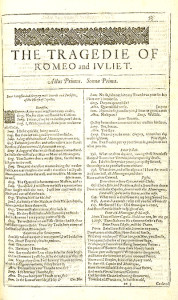 Title page of Romeo and Juliet from the First Folio.