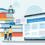 Illustration of people, stacked books, and a computer monitor. (Illustration: ©PureSolution/Adobe Stock)