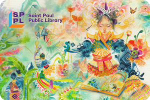 Saint Paul Public Library Card depicting traditional Southeast Asian patterns