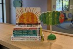 Withdrawn board books repurposed as supplies for a puppet