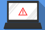 Laptop screen showing a red exclamation point warning icon
