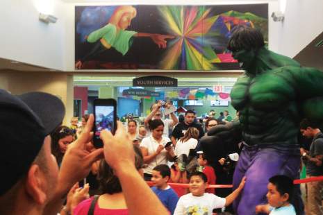 The unveiling of Northlake (Ill.) Public Library District’s Hulk statue in 2013 drew fans who wanted a photo-op with the superhero.