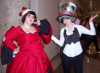 The Queen of Hearts and the Mad Hatter. The Queen made both costumes!