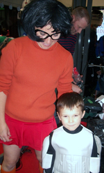 Costumed kids: Mom Velma and her little Stormtrooper.