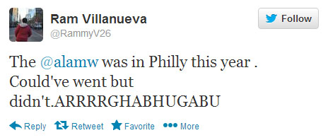 Ram Villanueva tweets: “The @alamw was in Philly this year. Could’ve went but didn’t. ARRRRGHABHUGABU”