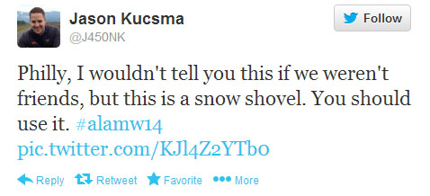 Jason Kucsma tweets: “Philly, I wouldn’t tell you this if we weren’t friends, but this is a snow shovel. You should use it. #alamw14”