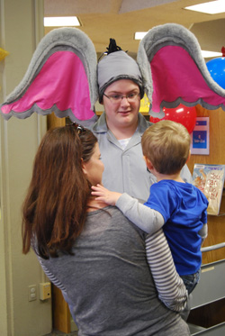 Alex Freeman from the Tuscaloosa Children's Theatre production of "Seussical" visits the Tuscaloosa (Ala.) Public Library dressed as Horton.