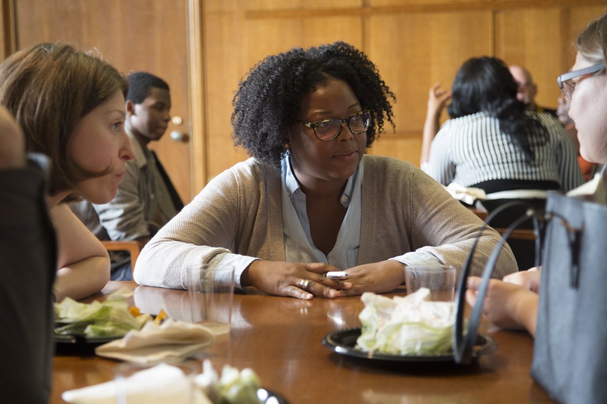 Attendees network at the Knowledge Alliance workshop in Brooklyn, New York.