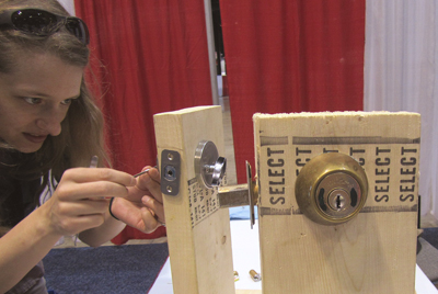 Learning lock-picking at Maker Monday ("in case kids lock you out of the meeting room")