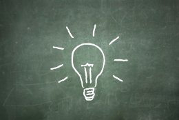 “bright idea” light-bulb drawing on a blackboard