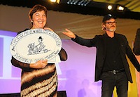Author Mo Willems (right) with the first-ever Lemony Snicket award winner, Laurence Copel