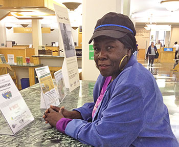 "The library feeds my soul and my mind," says Dorothy Sterling, pictured here at the Harold Washington Library Center in Chicago. As a homeless patron, Sterling says she relies on the library to check in on the day's events. "The library feeds my soul and my mind," says Dorothy Sterling, pictured here at the Harold Washington Library Center in Chicago. As a homeless patron, Sterling says she relies on the library to check in on the day's events.