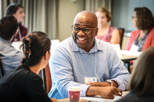 Kenneth Wayne Thompson, director of Davenport (Iowa) Public Library, participates in small-group work at an ALA-Harwood Institute training in Atlanta in October.
