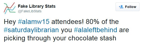 Hey #alamw15 attendees! 80% of the #saturdaylibrarian you #alaleftbehind are picking through your chocolate stash