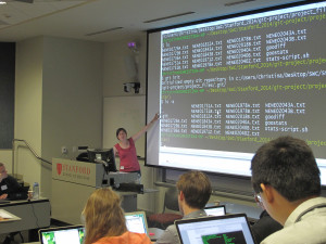 Christina Koch from Software Carpentry instructs a course on Git during a weekend-long training session at Stanford University in California. Many universities and their libraries are offering coding courses to their students, including graduate students, who are finding the workshops helpful in their research.