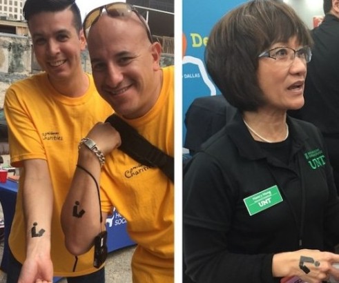 People on the streets of Austin, Texas, and on the SxSW exhibit hall floor show their support for libraries with their new lib*interactive tattoos.