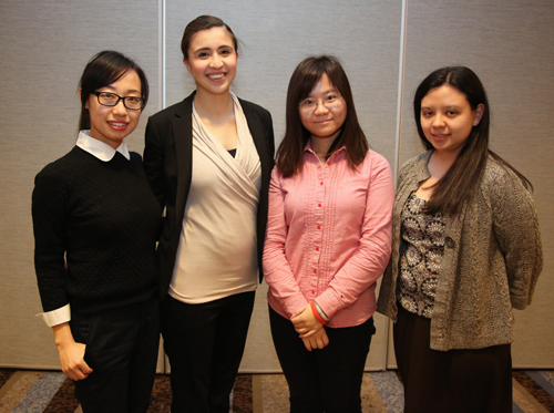Team B. From left: Ximin Mi, Isabel Gonzalez-Smith, Xiaoyu Duan, Jennifer Nabzdyk