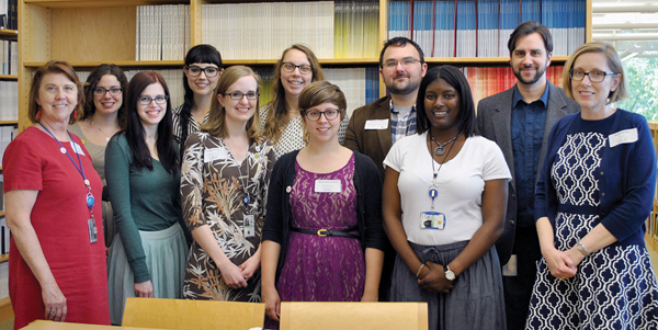 EPA librarians and interns. Front, from left: Jane Bethel, Jessica Dixon, Lisa Becksford, Anna Loewenthal, Ebony McDonald, library director Susan Forbes. Back, from left: Catherine Field, Aurora Cobb, Jessica Yankowski, Eric Brownell, and Anthony Holderied.