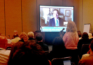 Glenn Greenwald speaks via Skype at the 2015 ALA Annual Conference and Exhibition.