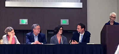 "Building the New Nostalgia" panelists: (left to right) Jennifer Pahlka, Dale Dougherty, Meaghan O'Connor, John Palfrey, Carol Coletta