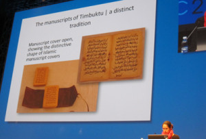 Mary Minicka, head of preservation for the Western Cape Archives and Records Service, shows examples of the Timbuktu manuscripts.