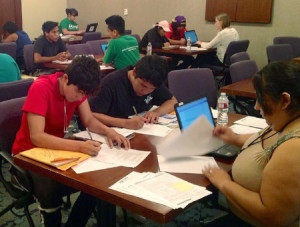 Los Angeles Public Library's Central branch hosts a DACA renewal clinic in partnership with the Mayor's Office and Council of Mexican Federations in August 2014. The event resulted in 60 applications processed. <span class="credit">Photo: Los Angeles Public Library</span>