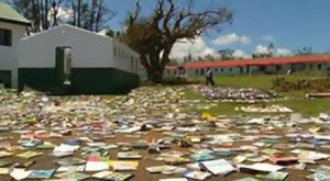  Stray books blanket Vanuatu in the aftermath of Cyclone Pam, which hit the island March 12–14. Photo: Shutterstock.com