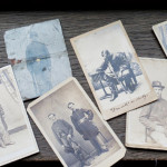 A few of the 75 Civil War–era photographs that were taken from Bangor (Maine) Public Library and later recovered. These images, along with 50 original World War I– and World War II–era posters that were stolen, had an estimated value of $31,000. The image of the officer leaning over his chair helped identify the set as belonging to the library.