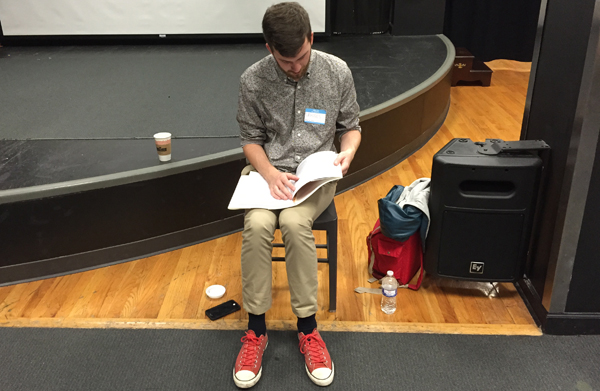Columbia College student and library staffer Alec Munhall reads from James Joyce’s Ulysses.