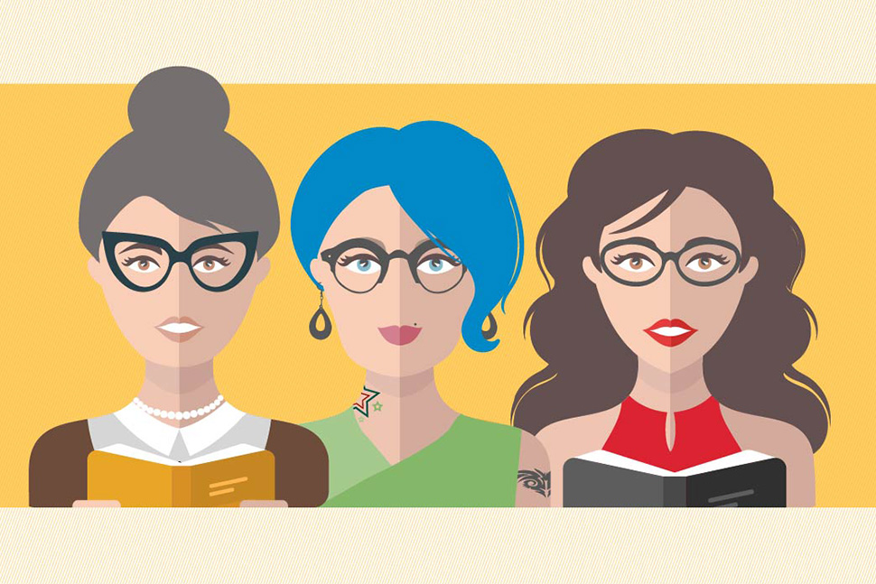 The many faces of the librarian stereotype. Illustration: Rebecca Lomax and Vlada Young/Shutterstock