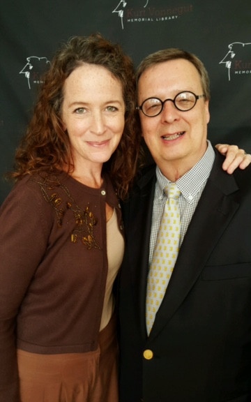 Constance Macy (left), an actor with the Indiana Repertory Theater, and Rick Provine. As part of Kurt Vonnegut Memorial Library's Banned Books Week festivities, Macy read a poem by Lawrence Ferlinghetti, owner of Ciy Lights Bookstore in San Francisco, who was arrested for publication of Alan Ginsberg's Howl.