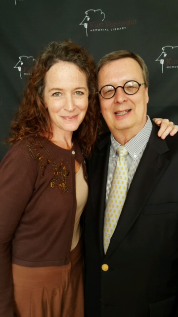 Constance Macy (left), an actor with the Indiana Repertory Theater, and Rick Provine. As part of Kurt Vonnegut Memorial Library's Banned Books Week festivities, Macy read a poem by Lawrence Ferlinghetti, owner of Ciy Lights Bookstore in San Francisco, who was arrested for publication of Alan Ginsberg's Howl.