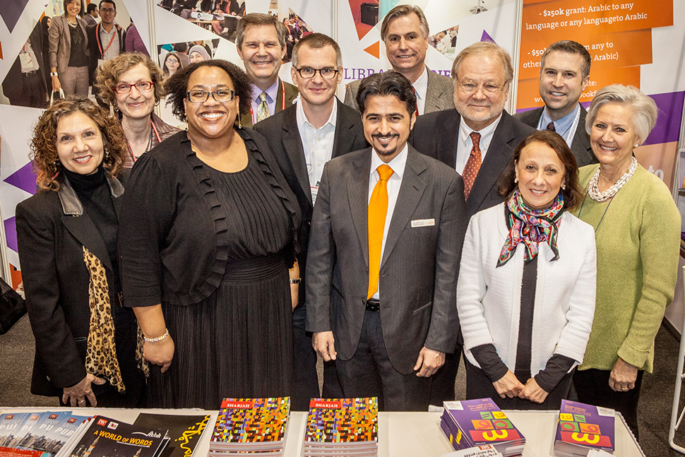 2014 SIBF/ALA Library Conference presenters and staff reconvene at the 2015 ALA Midwinter Meeting in Chicago. Left to right: Lynn Silipigni Connaway, ALA Marketing Director Mary Mackay, ALA President Courtney Young, ALA International Relations Office Director Michael Dowling, Michael Levine-Clark, Sharjah Book Authority Chairman Ahmed Al-Ameri, Jon Malinowski, ALA Executive Director Keith Michael Fiels, Magda El-Sherbini, Rick Anderson, Janet Fritsch