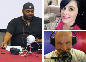 Librarian podcasters Maurice Coleman of <em>T Is for Training, </em> Rita Meade of <em>Dear Book Nerd,</em> and Daniel Messer of <em>Cyberpunk Librarian.</em>