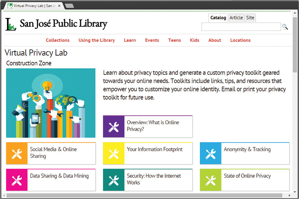 San José (Calif.) Public Library’s privacy toolkit creates a personalized list of links, tips, and tutorials that reflect a user’s online privacy preferences.