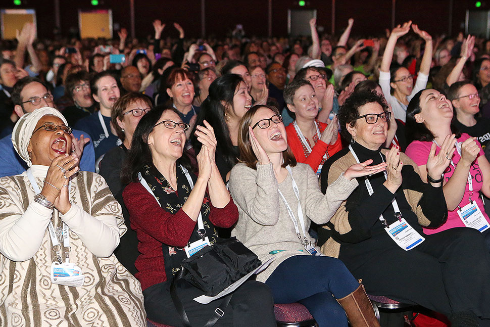ALA Midwinter attendees react as the Youth Media Award winners are announced.