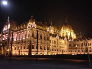 The Hungarian Parliament on a cold January evening.