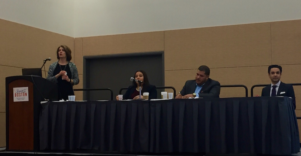 Tiziana Dearing speaking alongside Chrismaldi Vasquez, Vetto Casado, and Miguel Figueroa.