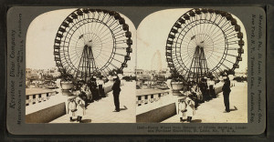 Stereoscopic card showing the Ferris Wheel at the 1904 World's Fair, St. Louis.