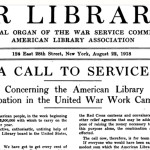 First page of War Libraries: Official Organ of the War Service Committee, American Library Association, 1918.