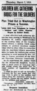 March 7, 1918, on Rachel Ashley's book collection effort.