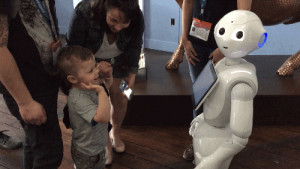IBM's Pepper robot interacts with the crowd.