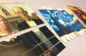 Art puzzles created with Popsicle sticks can help some older adults recall patterns. Photo: Westerville (Ohio) Public Library