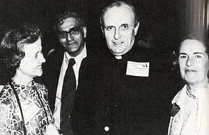 ALA meets with a legislator, NLW 1975. Left to right: Eileen Cooke (ALA Washington Office), Joe Sakey (New England Library Association), Rep. Robert Dinan (D-Mass.), and Audrey Carragher (New England Library Trustees Association)